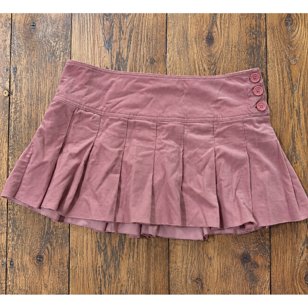 Y2K Aeropostale Pink Corduroy Pleated Mini Skirt Preppy Low Rise 3/4 Coquette